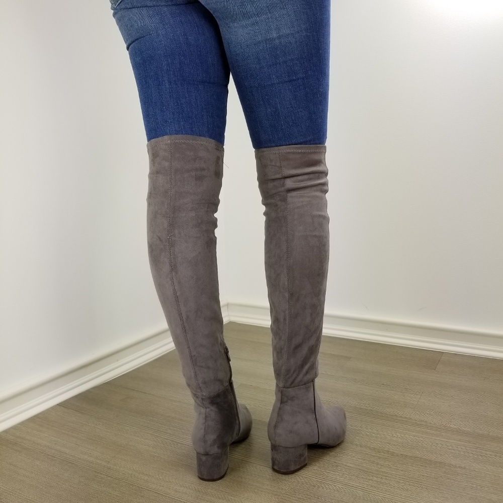 Pointy toe over the knee gray boots Faux Suede - Picture 7 of 8